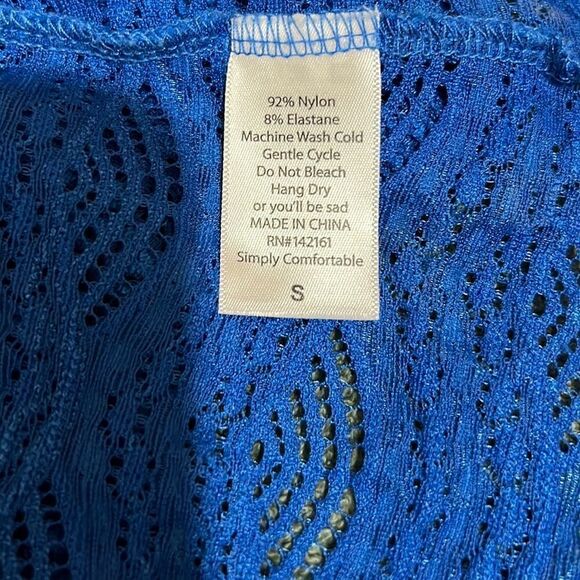 LulaRoe cardigan textured blue lace hi-lo short sleeve sheer knit Small - Picture 6 of 6